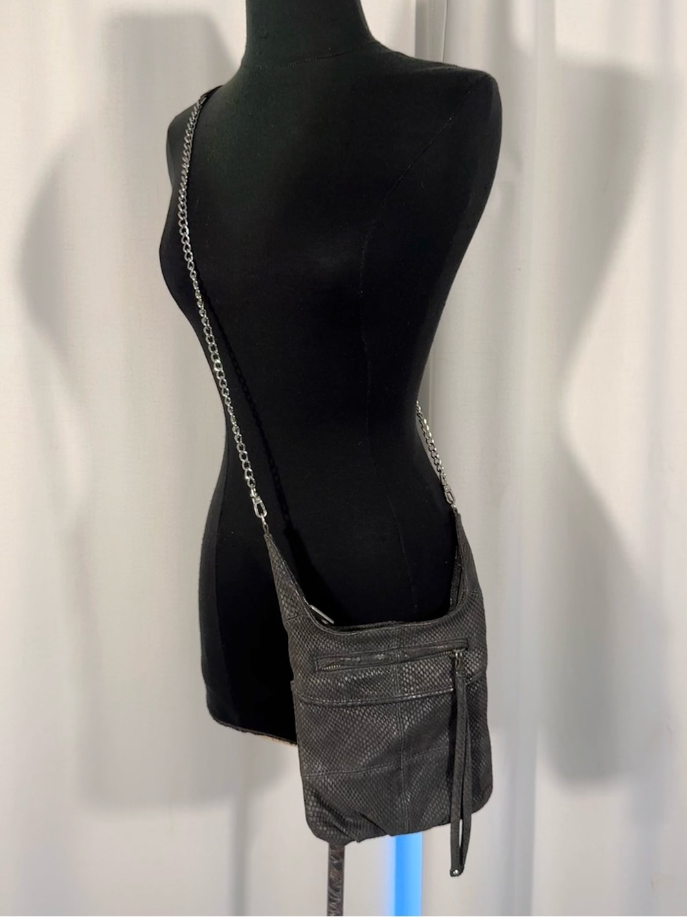 Karen Drake Gray Snakeskin Embossed Crossbody Bag